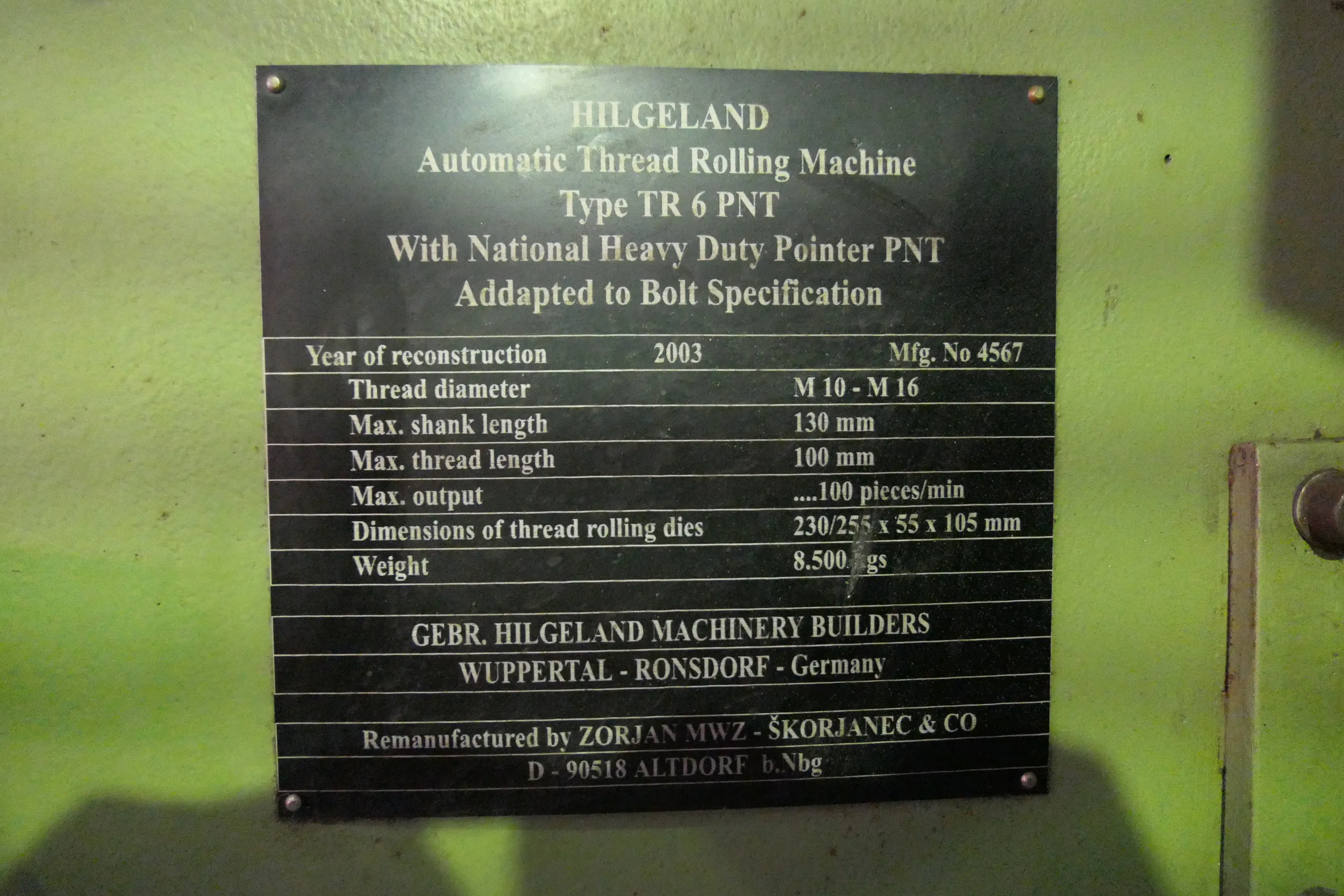 Hilgeland Bolt Pointer+Thread Rolling Machine TR6 PNT M13*130L,倒角機+牙板式搓牙機 TR6 PNT M13*130長